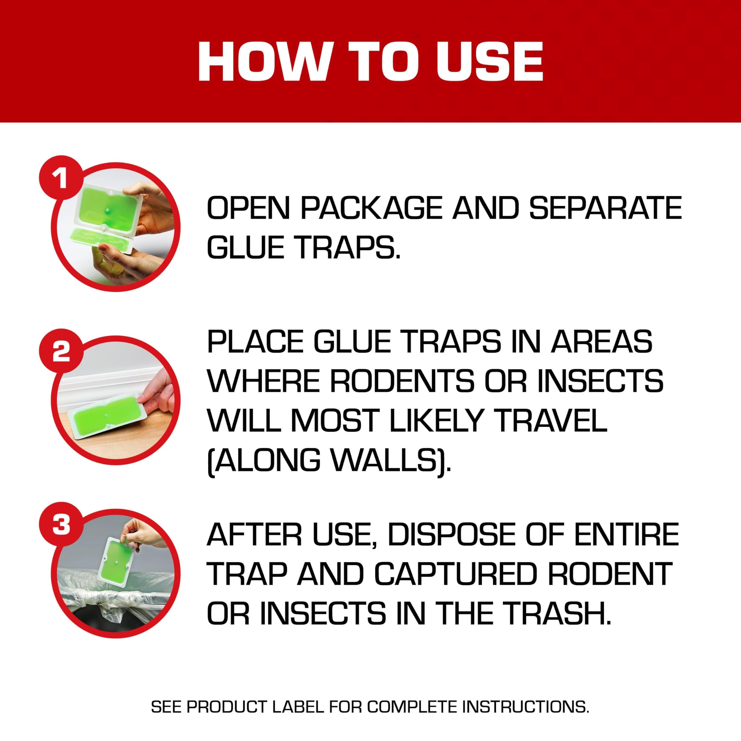 Tomcat traps capturing multiple pests including cockroaches and spiders