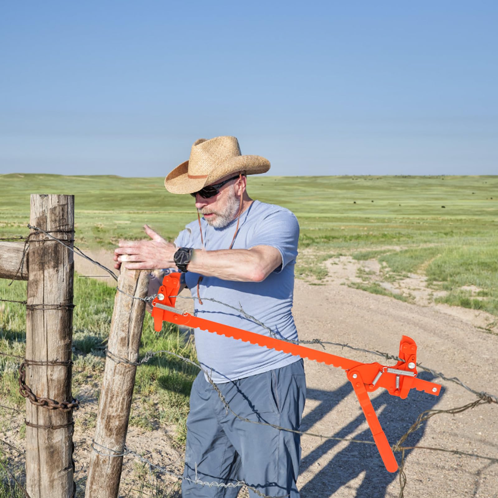 TOMESHA heavy-duty fence tool in outdoor use for farm and ranch projects.