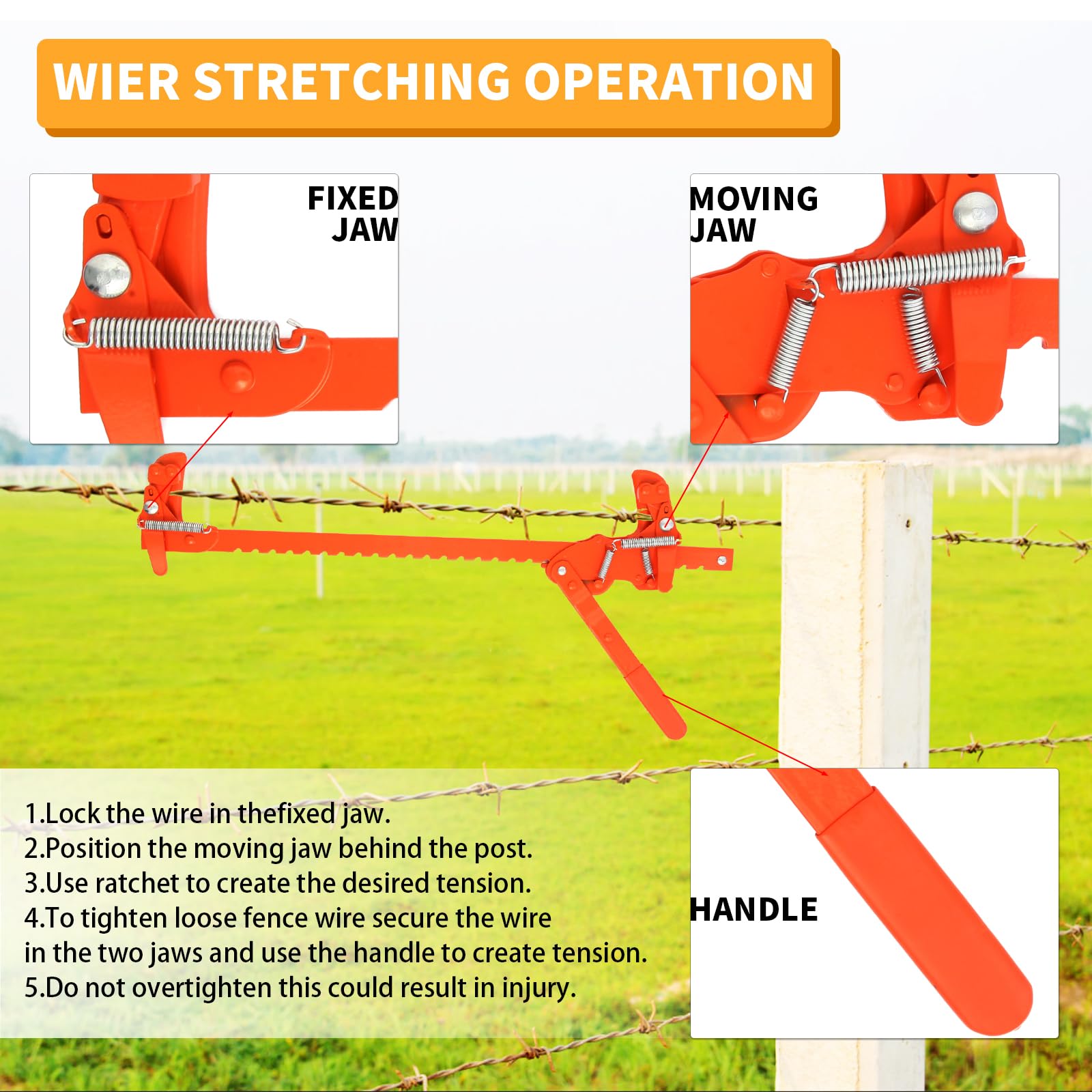 TOMESHA fence stretcher 360° swivel feature enables left and right handed use.