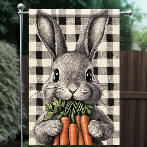 TOMHONG bunny garden flag showcases buffalo plaid double-sided design for vivid outdoor display.