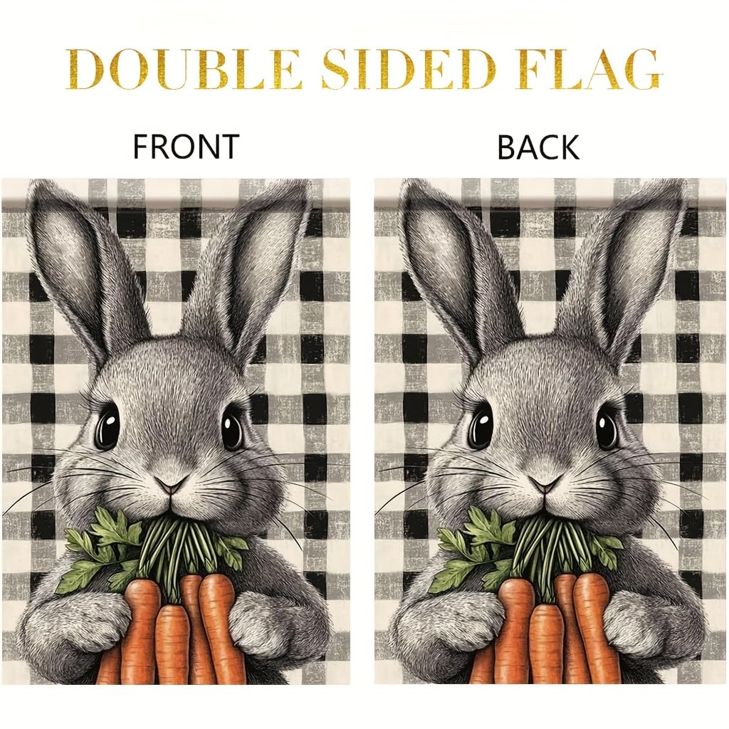 TOMHONG gray bunny with carrots flag brightens spring porches for outdoor display.