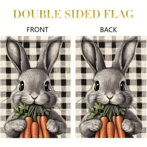 TOMHONG gray bunny with carrots flag brightens spring porches for outdoor display.