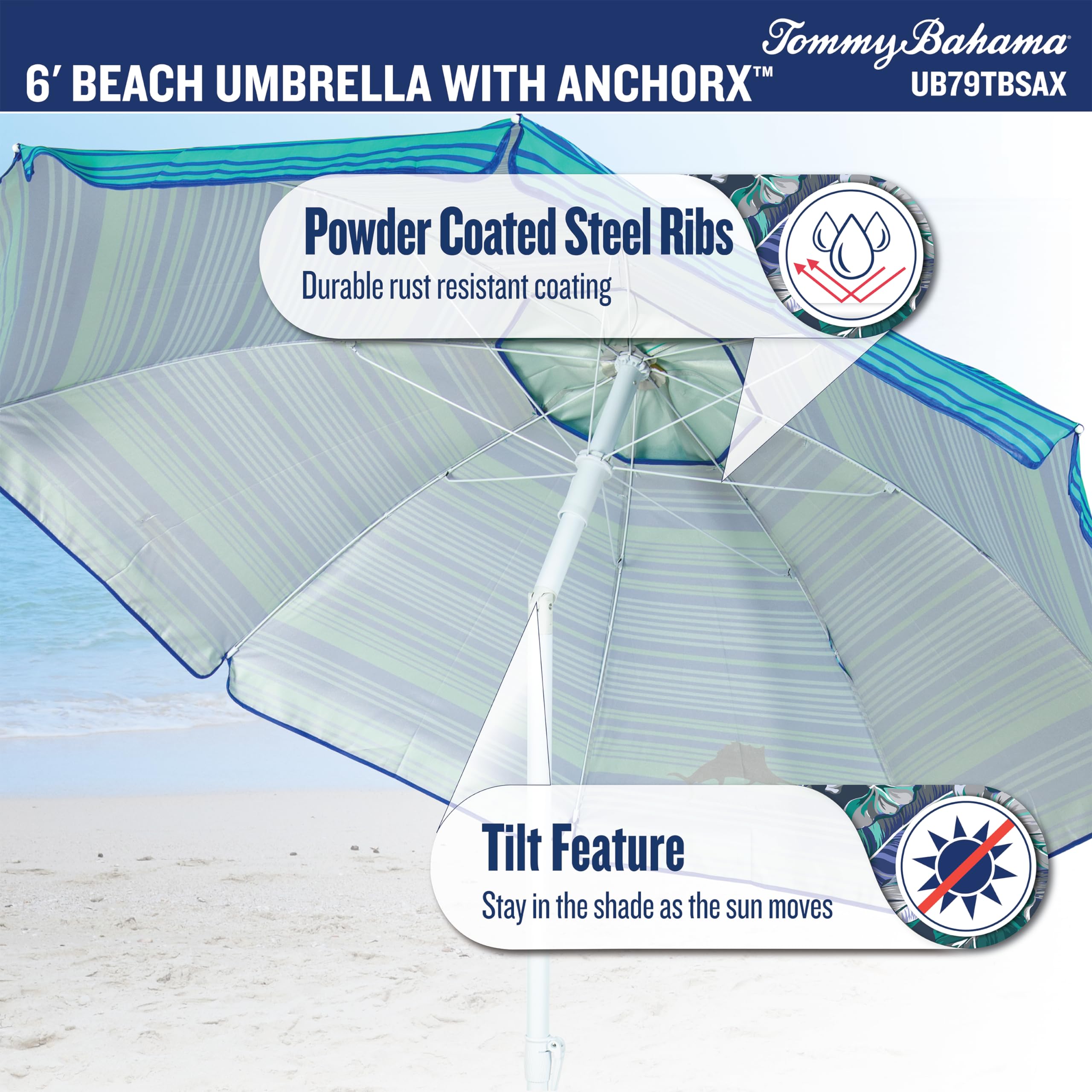 Tommy Bahama AnchorX polyester fabric provides durable UPF 50+ shade