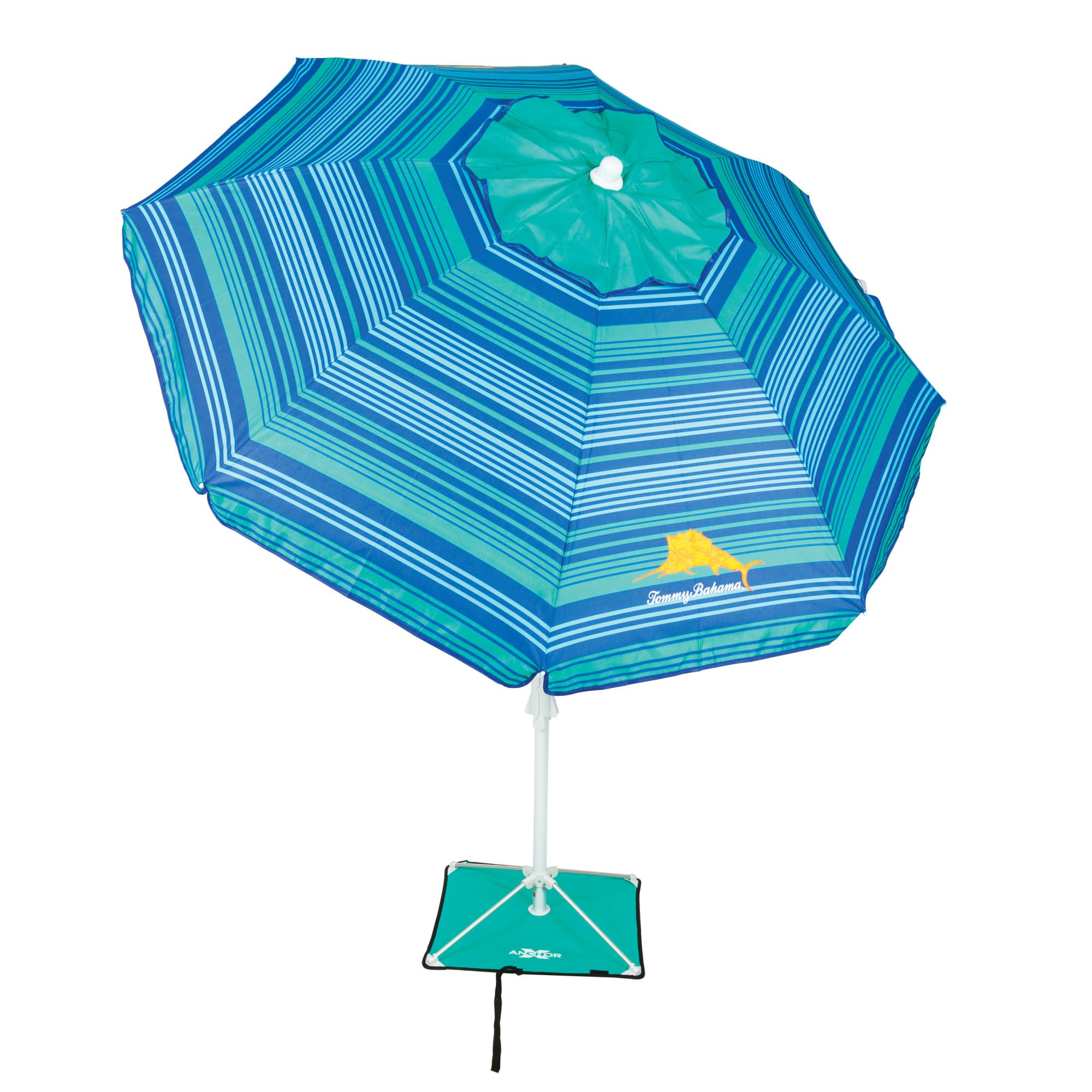 Tommy Bahama AnchorX sand anchor base stabilizes shade on windy beaches