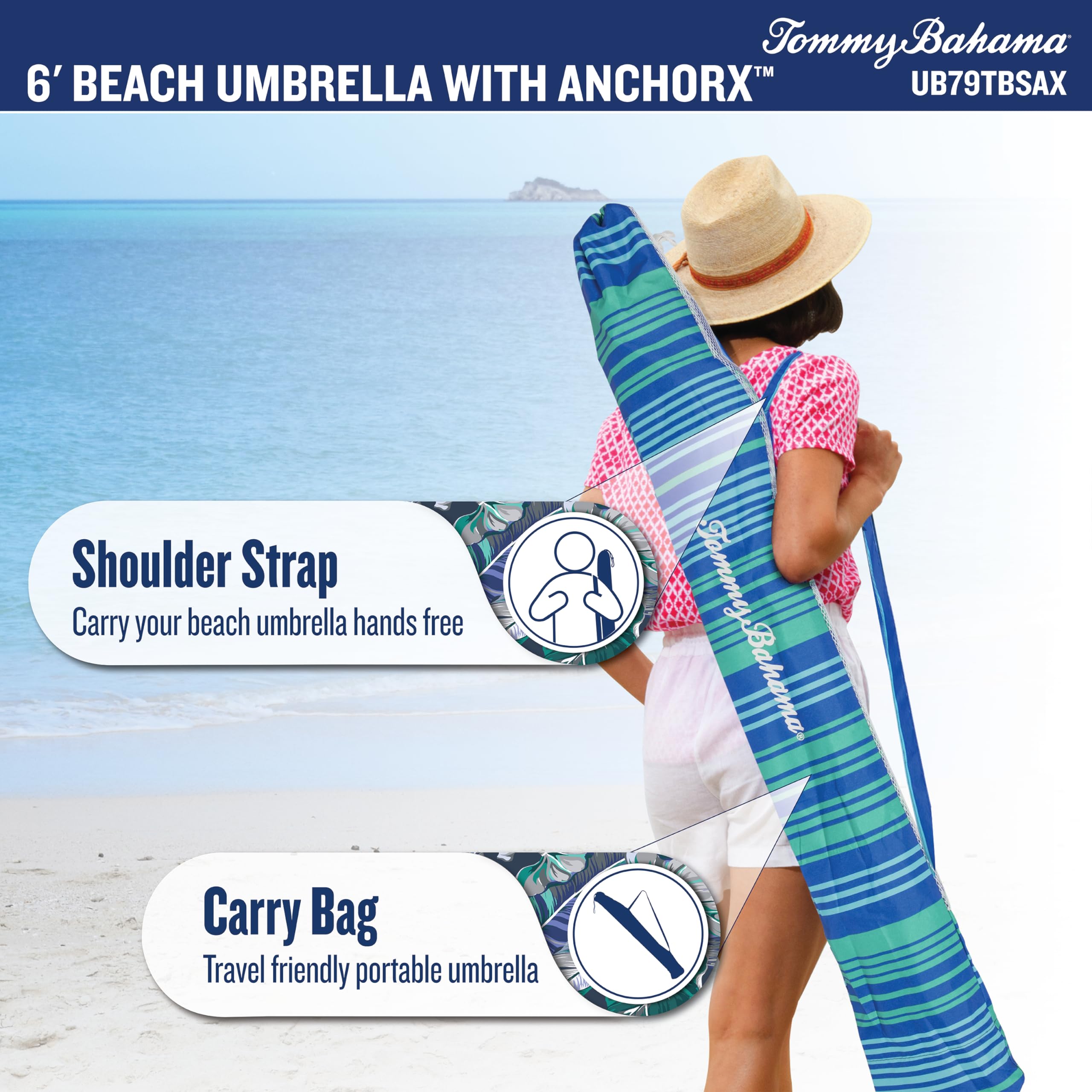 Tommy Bahama AnchorX telescoping pole adjusts height for sun coverage