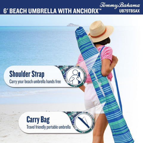 Tommy Bahama AnchorX telescoping pole adjusts height for sun coverage