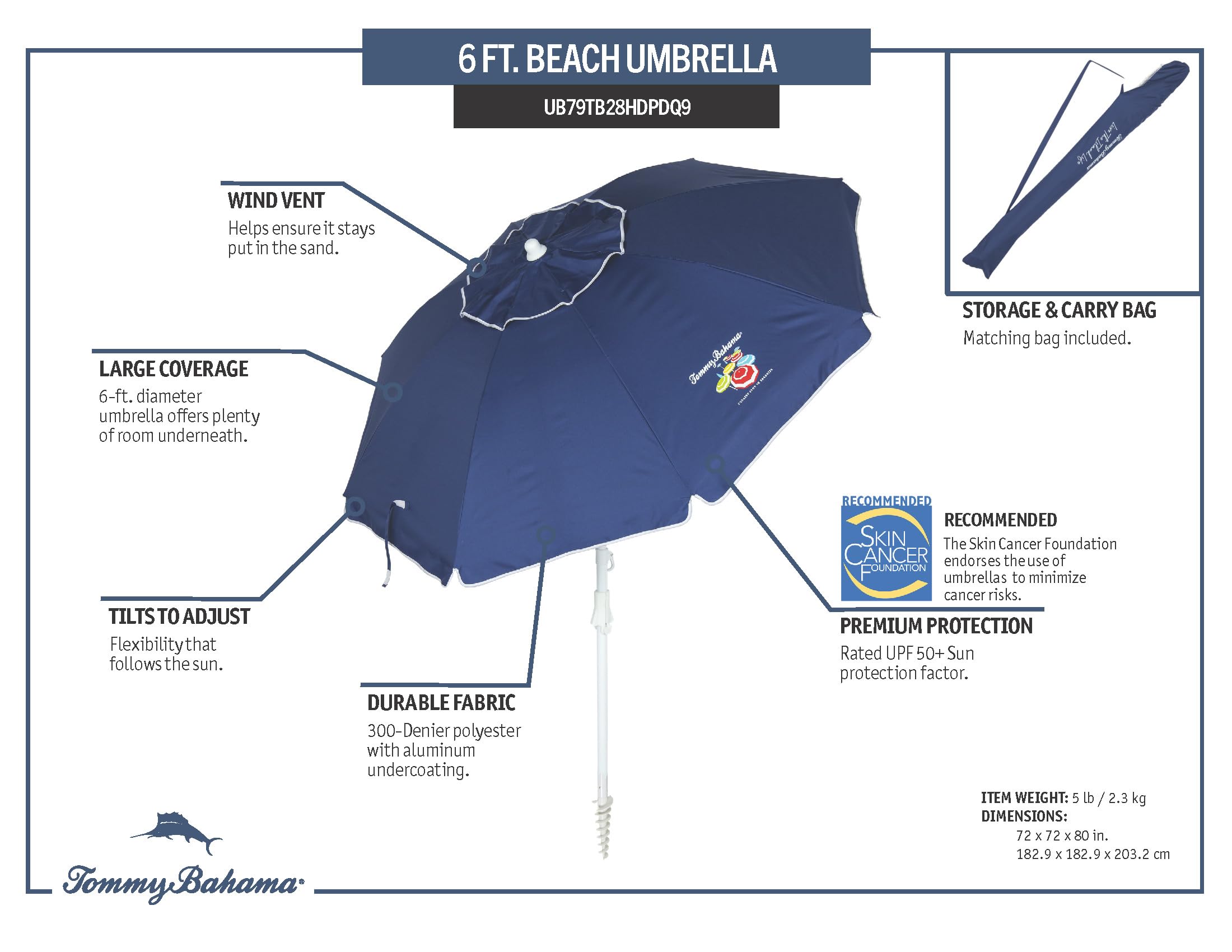 Tommy Bahama heavy-duty polyester fabric withstands sun and wind