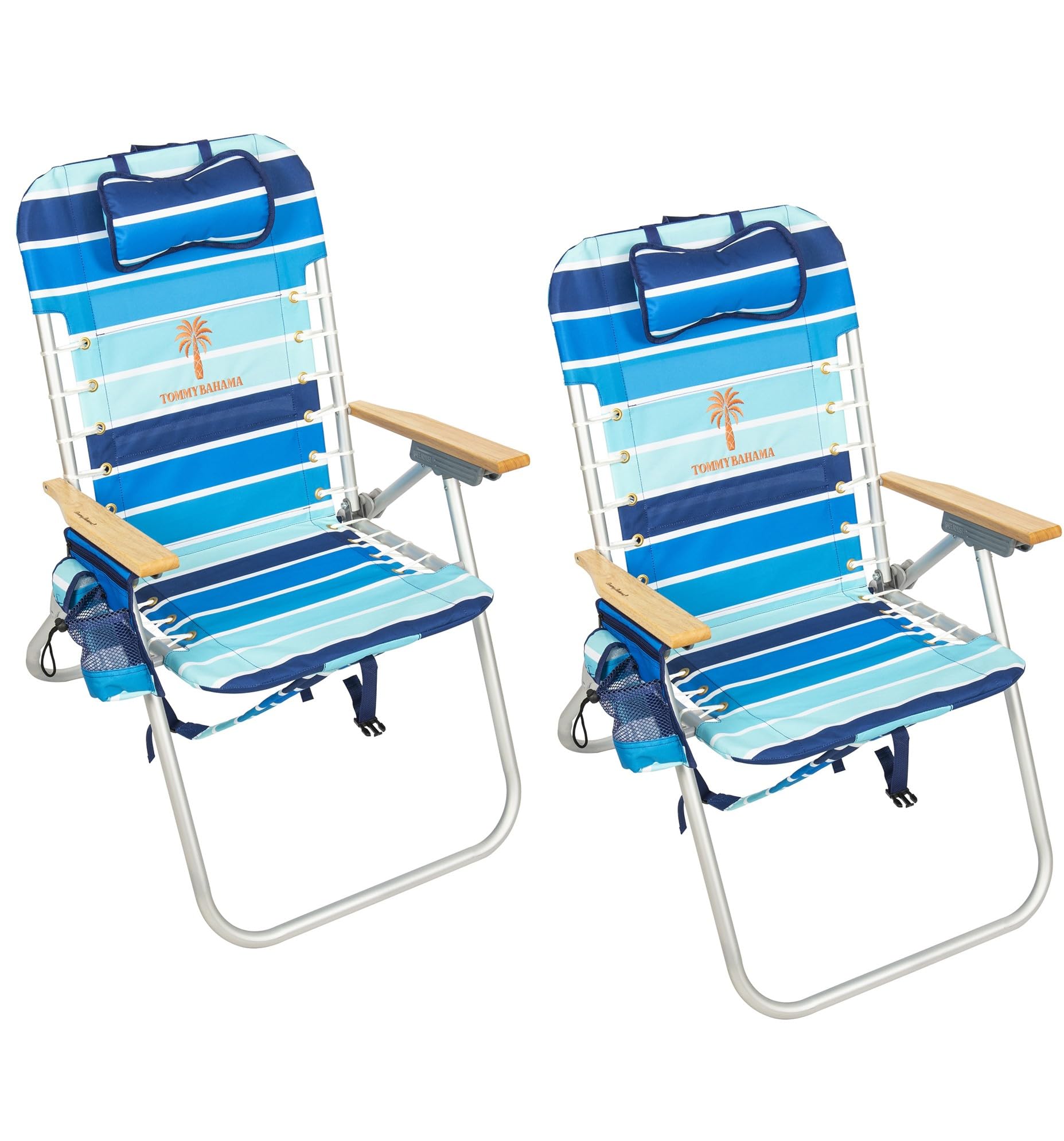 Tommy Bahama Hi-Boy backpack chair open showing elevated outdoor seating comfort