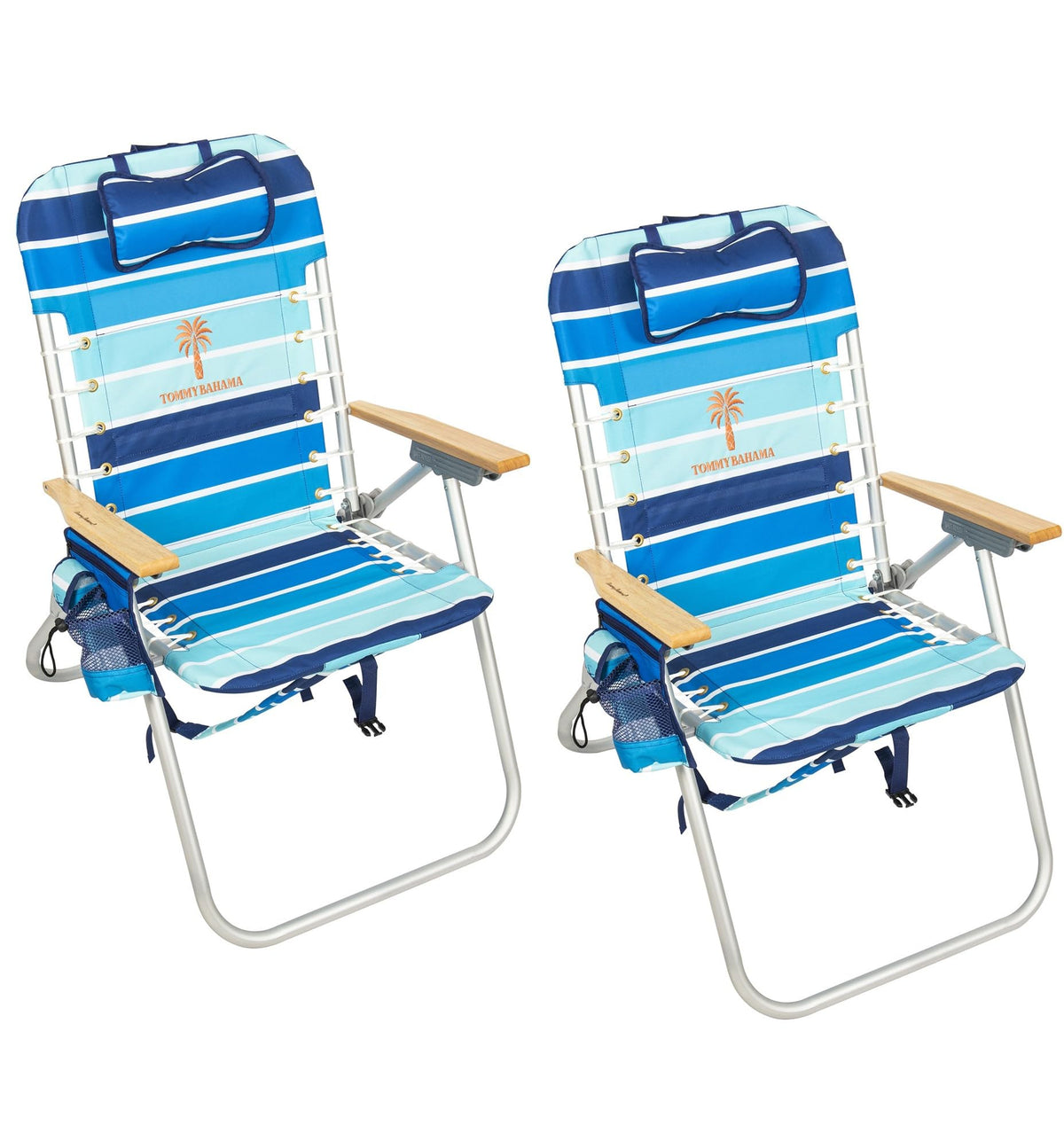 Tommy Bahama Hi-Boy backpack chair open showing elevated outdoor seating comfort
