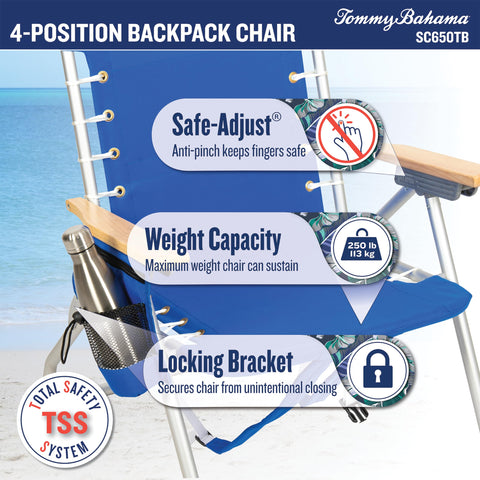 Tommy Bahama Hi-Boy Safe-Adjust wooden armrests prevent finger pinching