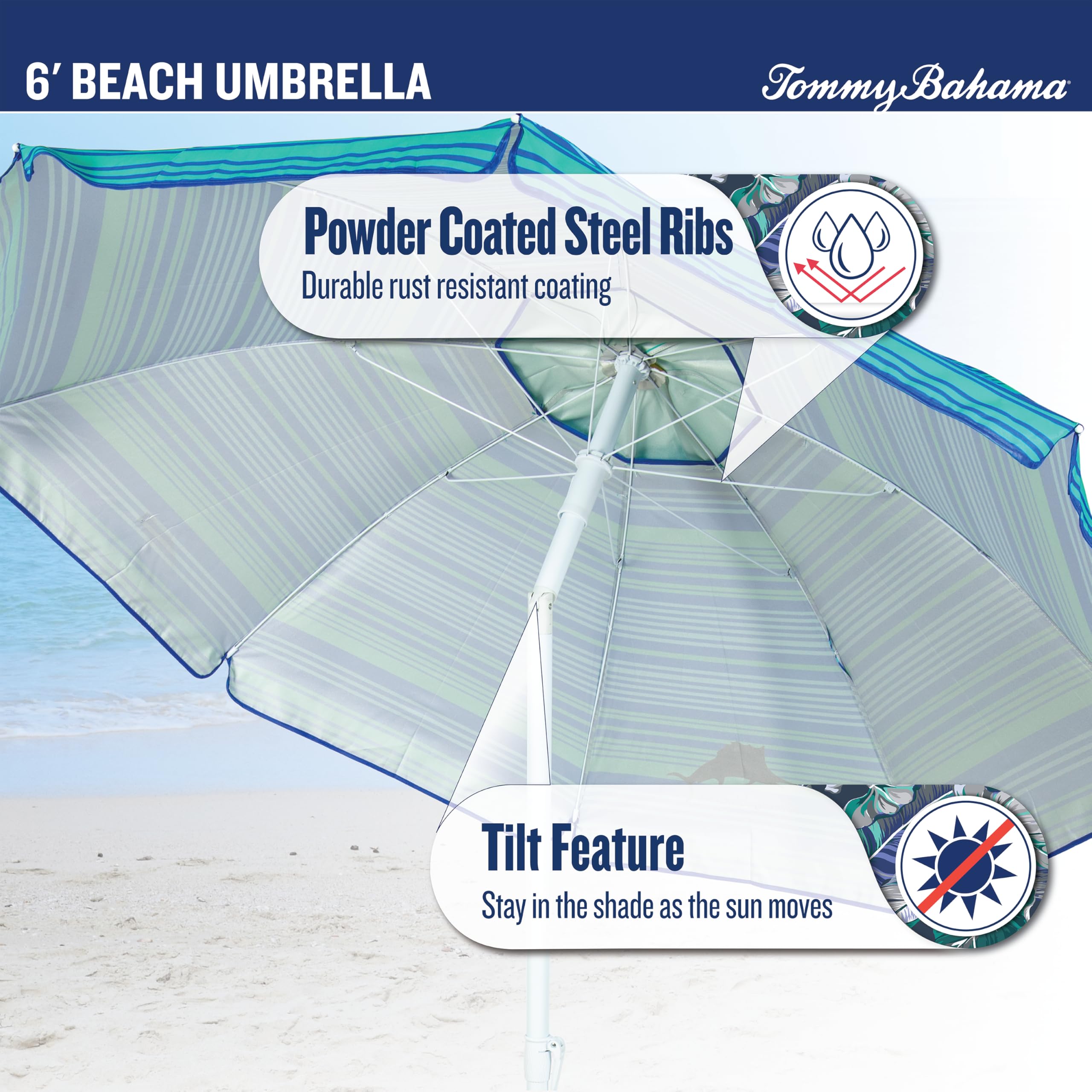 Tommy Bahama sand anchor keeps the umbrella steady on sand