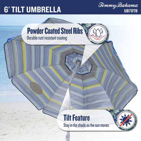 Tommy Bahama tilt mechanism lets you adjust shade direction.