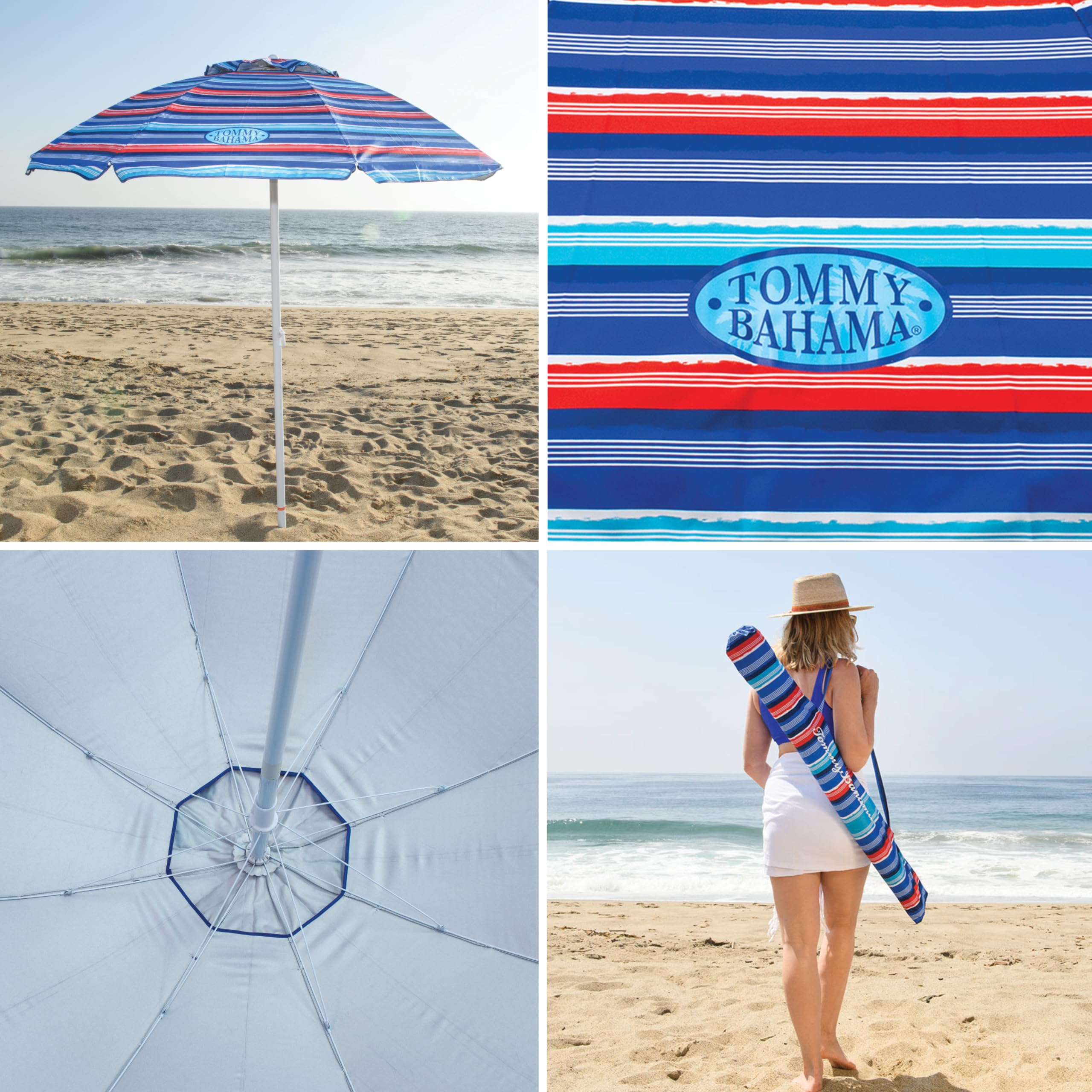 Tommy Bahama Tilt Umbrella open 72-inch shade area for spacious coverage