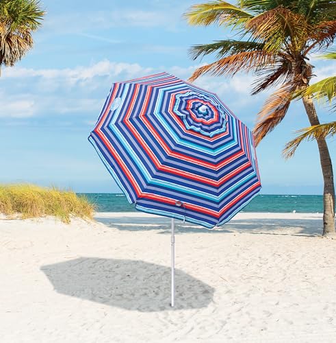 Tommy Bahama Tilt Umbrella pole and ribs provide durable support beside the shore