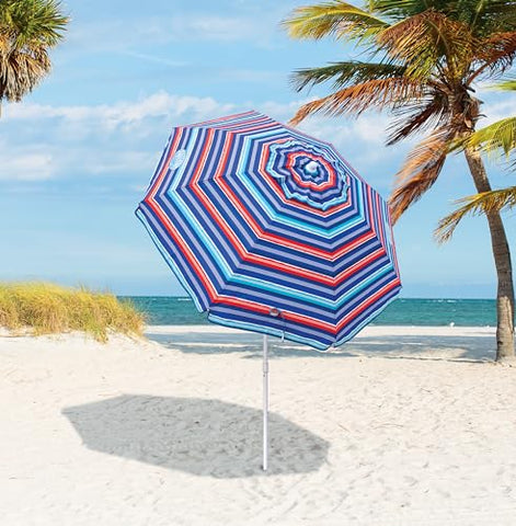 Tommy Bahama Tilt Umbrella pole and ribs provide durable support beside the shore