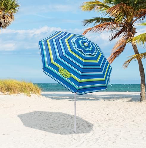 Tommy Bahama Tilt Umbrella top wind vent enhances stability in breezes.
