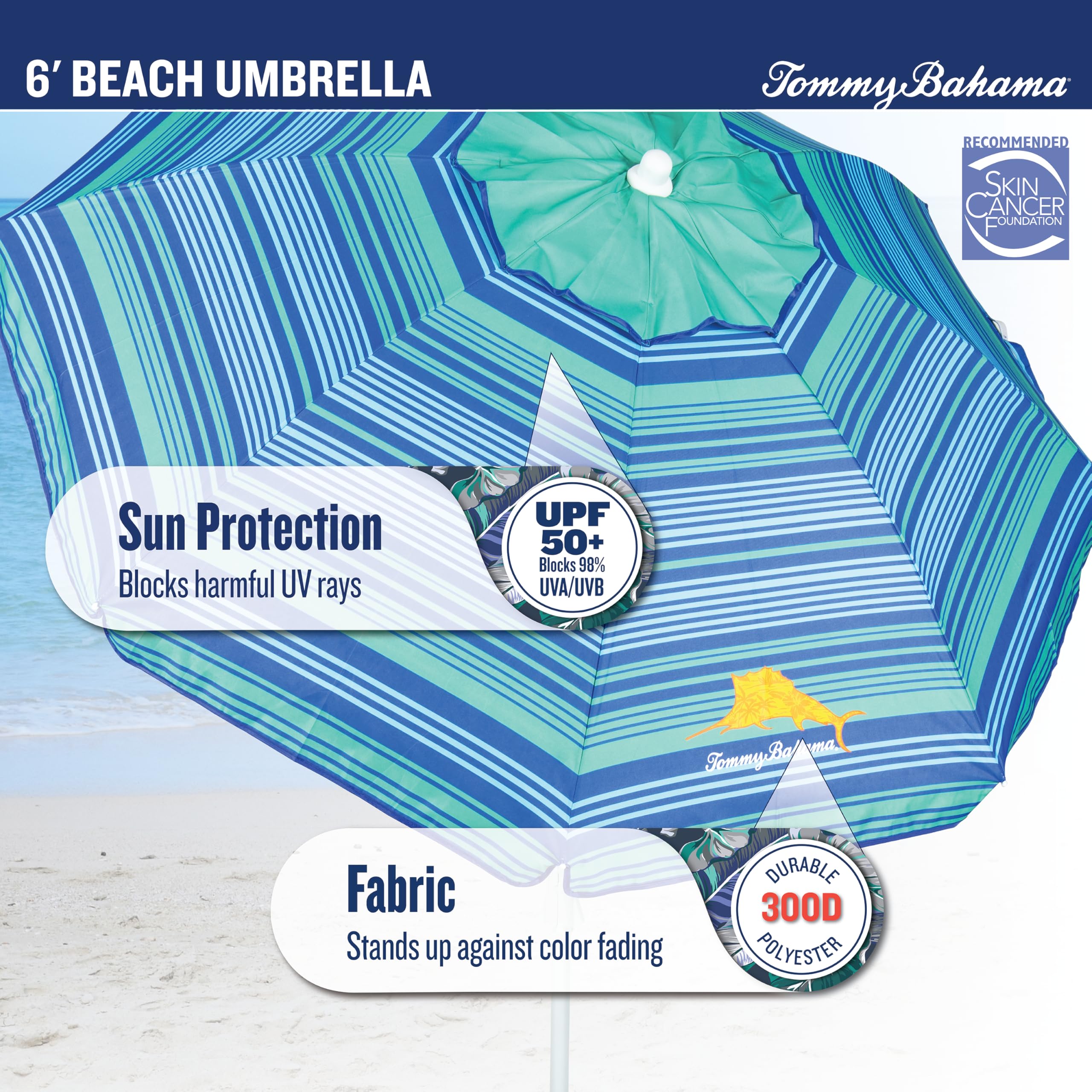Tommy Bahama UPF 50+ fabric blocks sun exposure during outdoor use