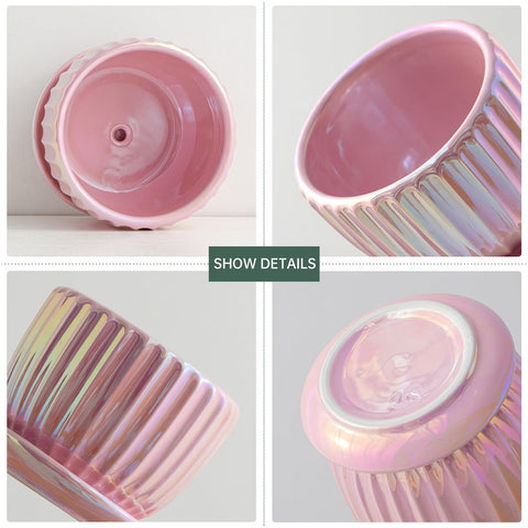 Ton Sin set of 3 pink-gold planters with saucers for complete indoor garden