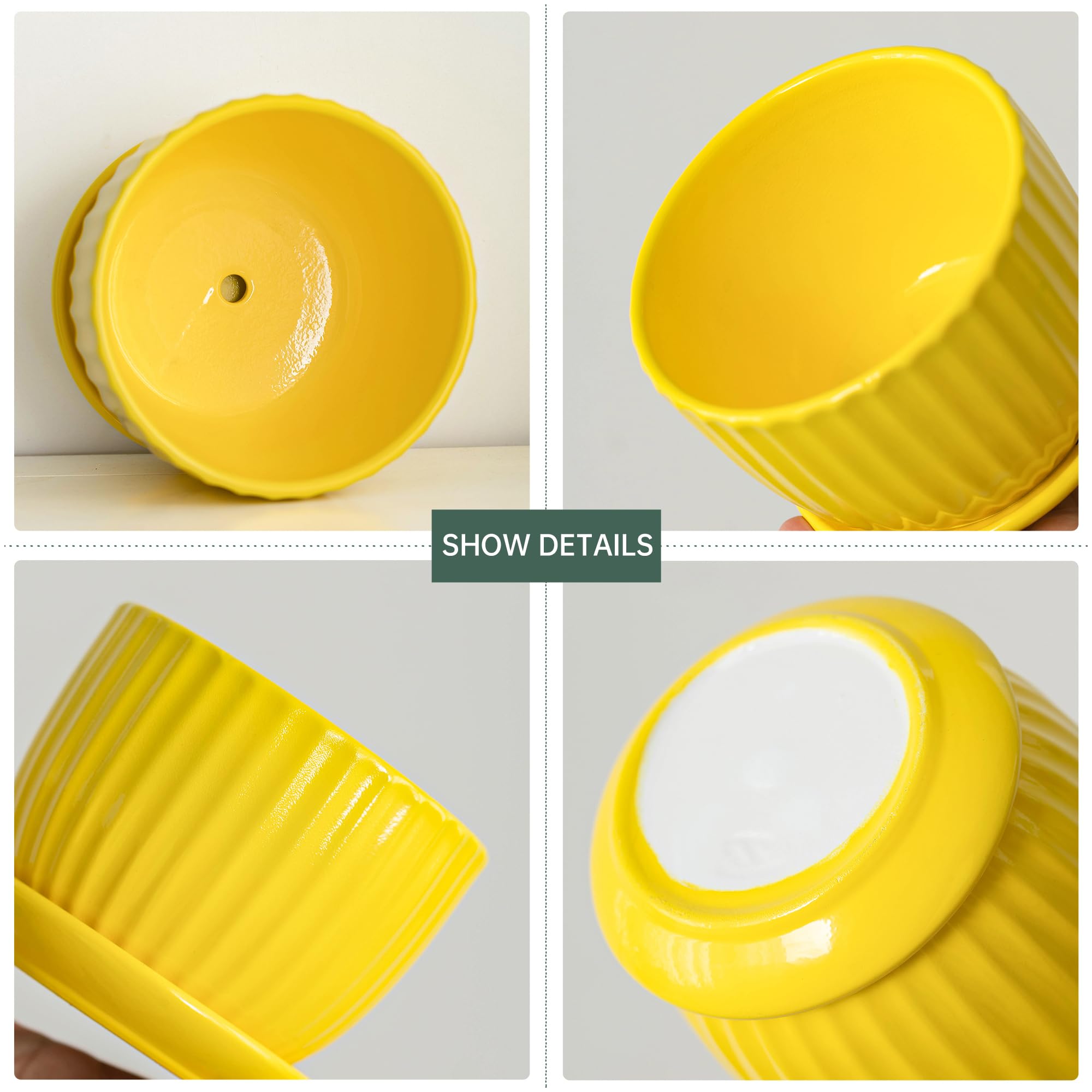 Ton Sin sunburst yellow pot with saucer 4.1-inch helps manage moisture
