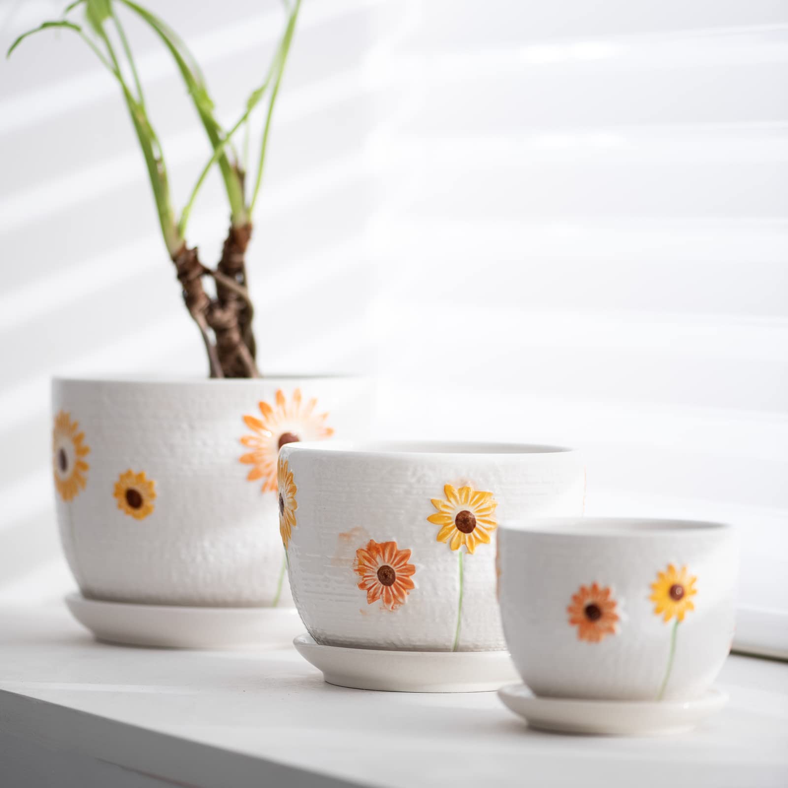 Ton Sin medium sunflower pot, angled view showing drainage compatibility.