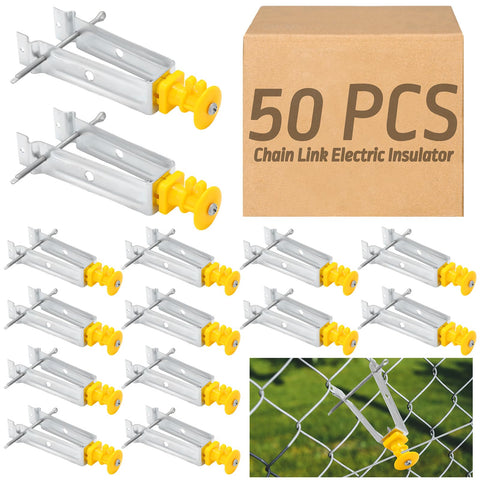 Tondiamo chain link insulator closeup showing 4.5-inch wire extension for safer fencing.