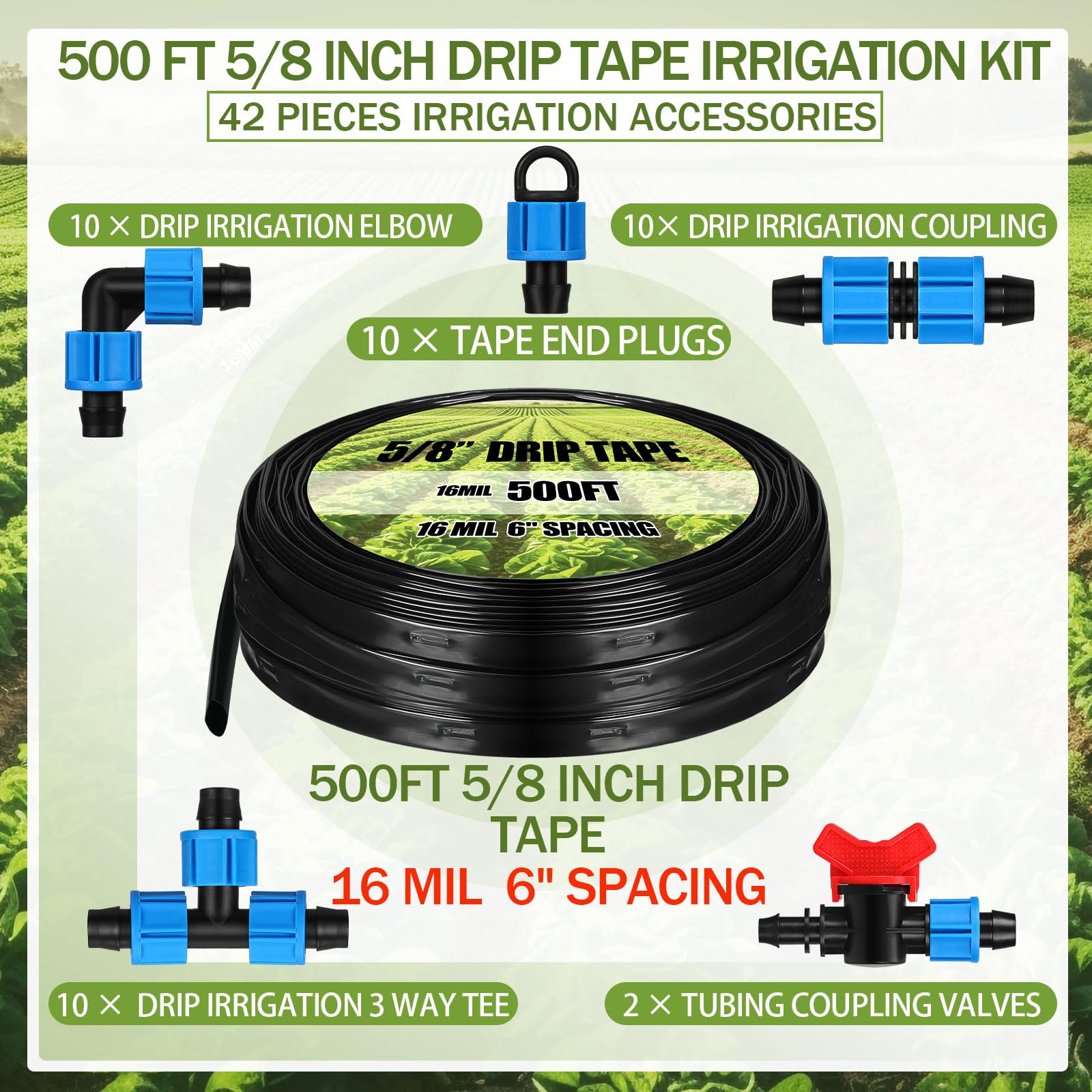 Tondiamo 6 inch spacing emitters ensure even water distribution in beds.
