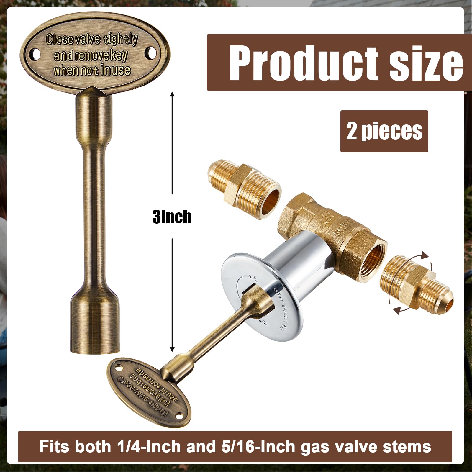 Tondiamo gas valve key in polished brass, back view showing fit and form.