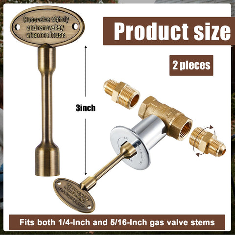 Tondiamo gas valve key in polished brass, back view showing fit and form.