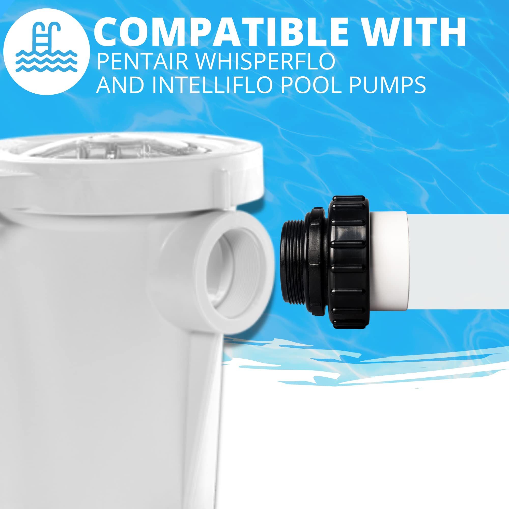 TonGass two pack unions installed on a pool pump system for ready replacements