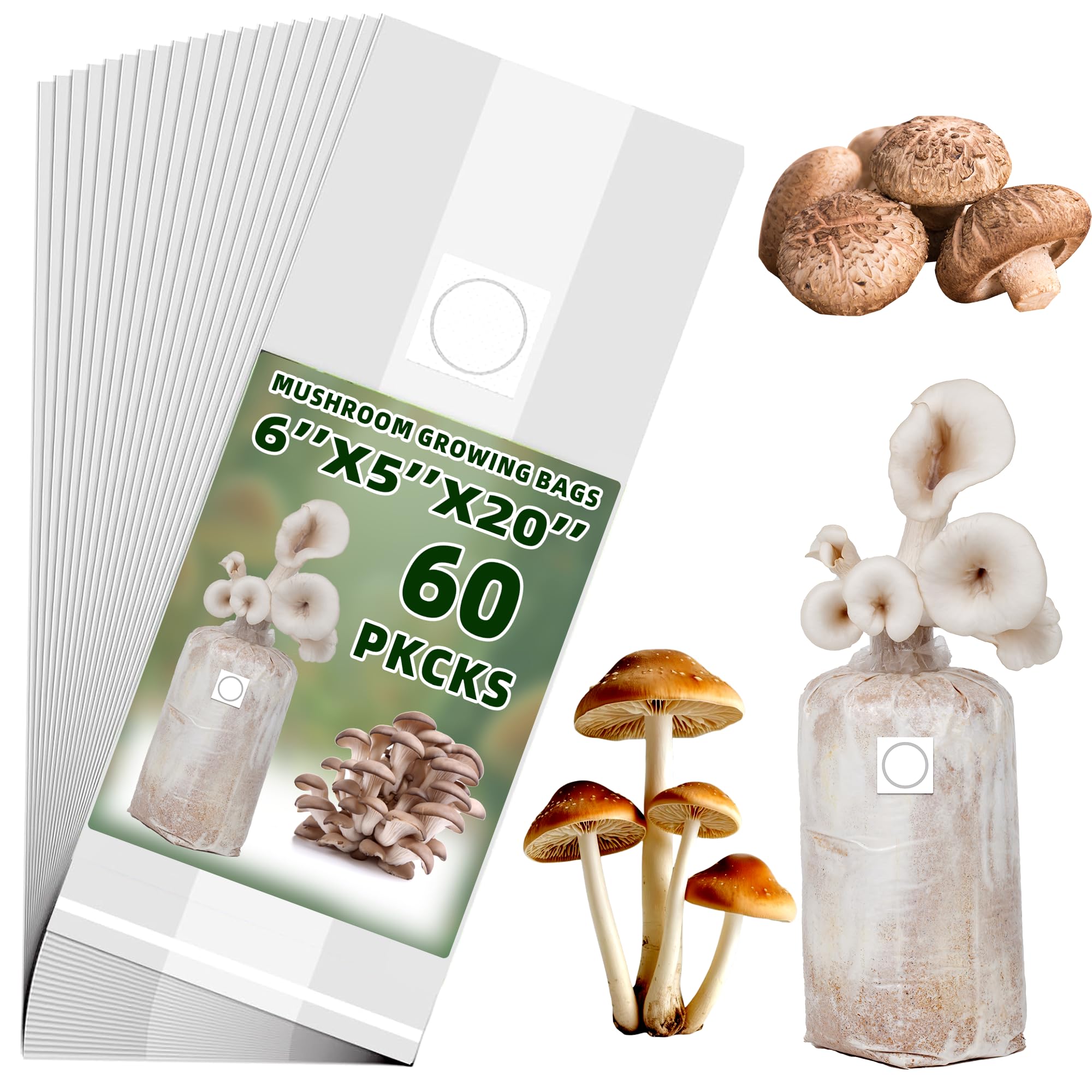 TonGass 60-pack autoclavable mushroom grow bags for sterile cultivation readiness.