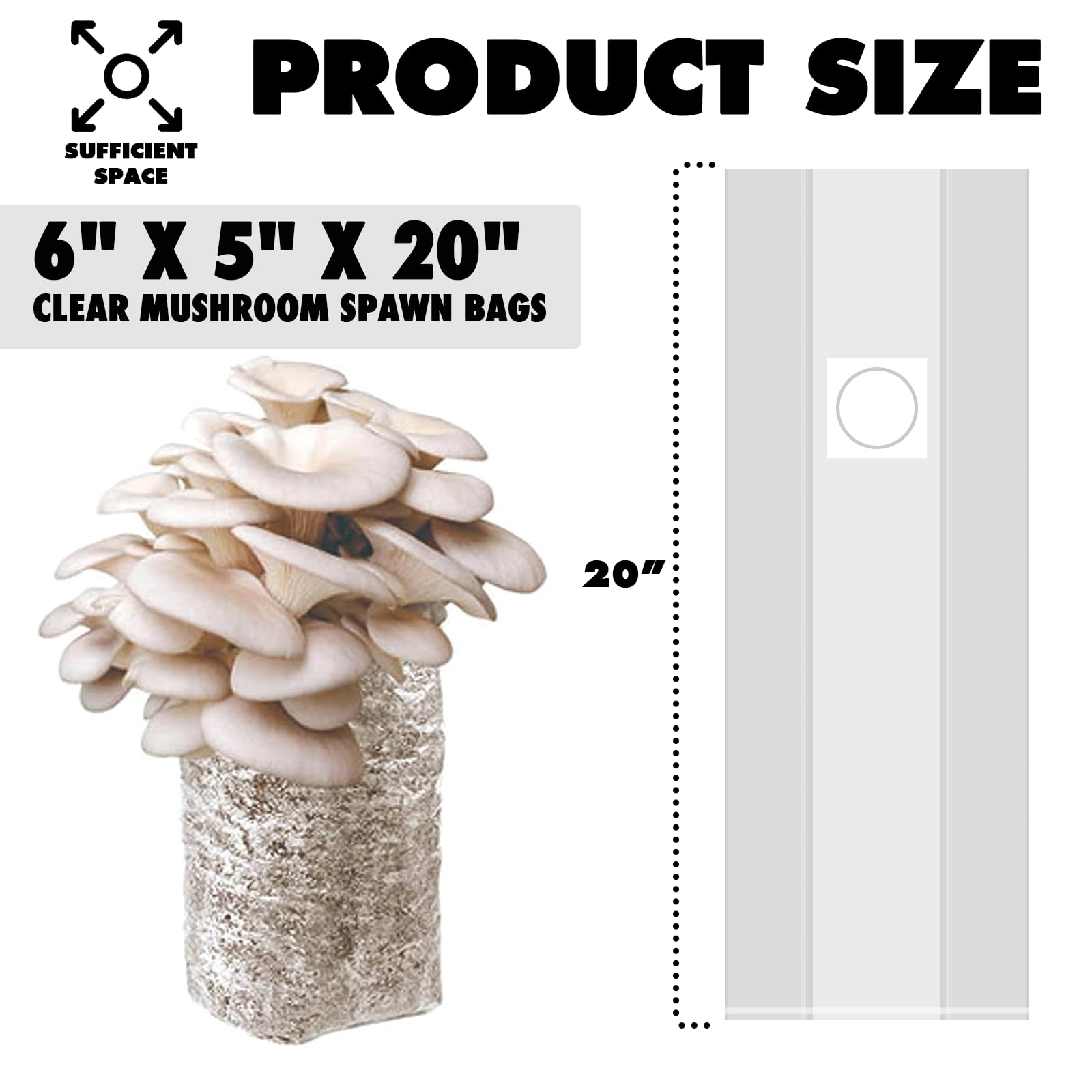 TonGass 6x5x20 clear spawn bags stay upright and spacious.