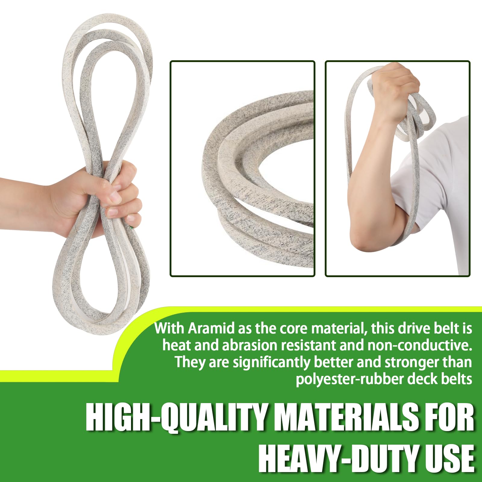 TongGass aramid-core belt demonstrating heat resistance during mowing