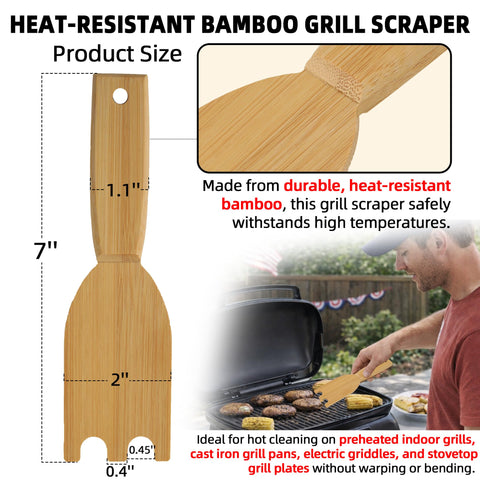TonGass Bamboo Grill Scraper showing compatibility with George Foreman models for versatile kitchen use.