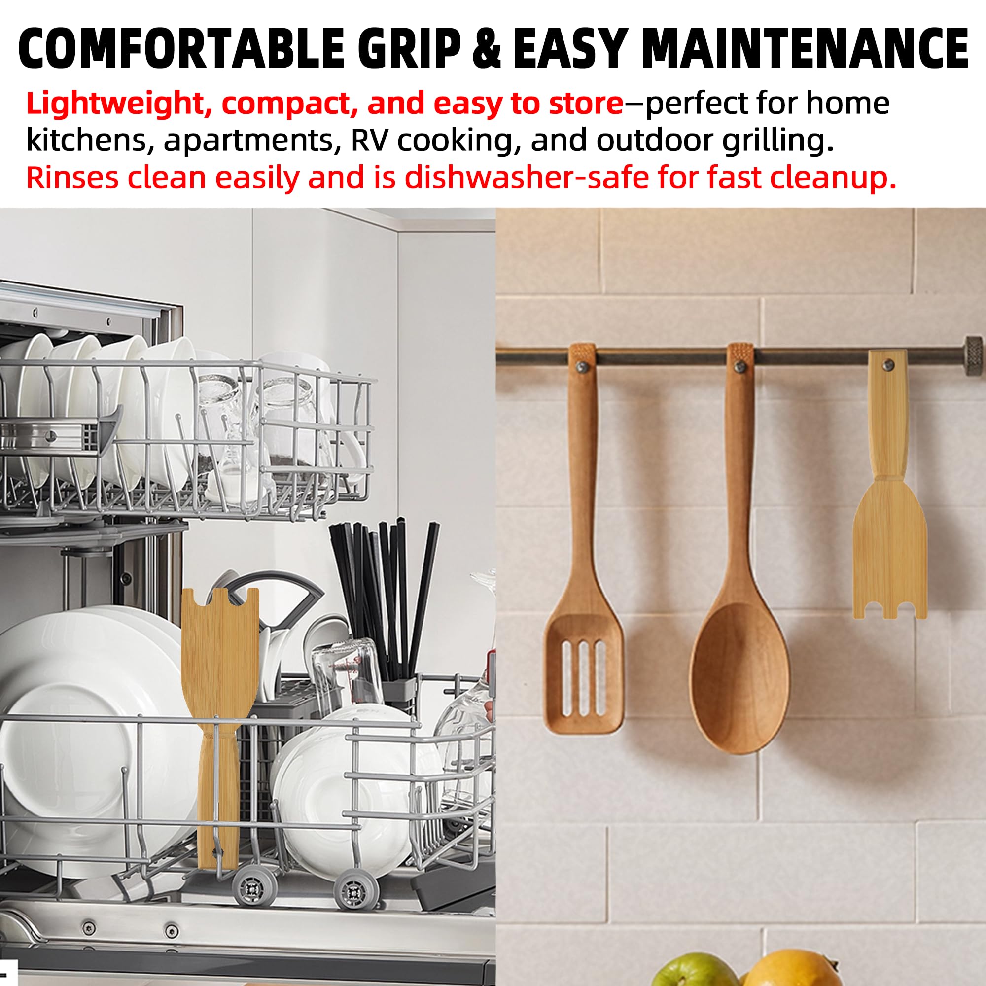 TonGass Bamboo Grill Scraper is dishwasher-safe for easy cleanup.