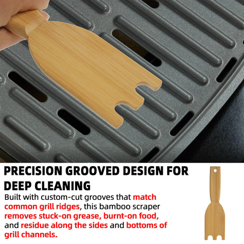 TonGass Bamboo Grill Scraper grooves designed for deep-cleaning grill ridges and channels.