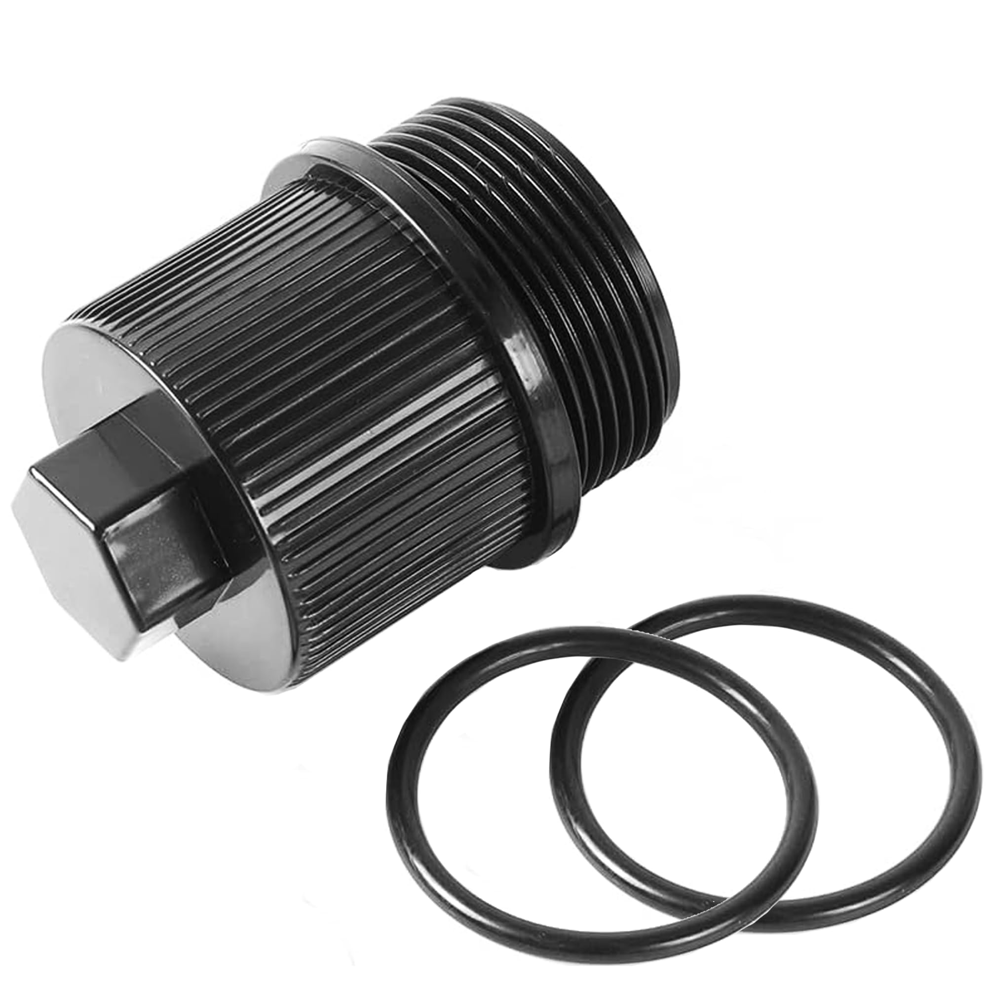 TonGass drain plug cap assembly secures pool filter connections