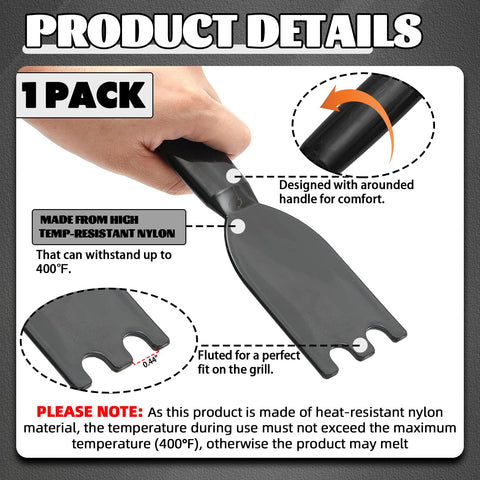 TonGass Grill Scraper groove-fit image shows grooves matching grill patterns for debris removal.