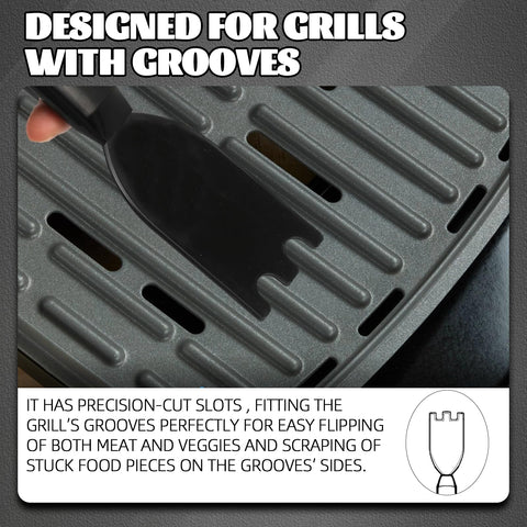 TonGass Grill Scraper heat-resistance photo demonstrates safe use up to 400℉.