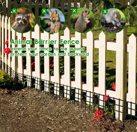 Tongmo 10-pack black fence sections deter digging around homes and beds.