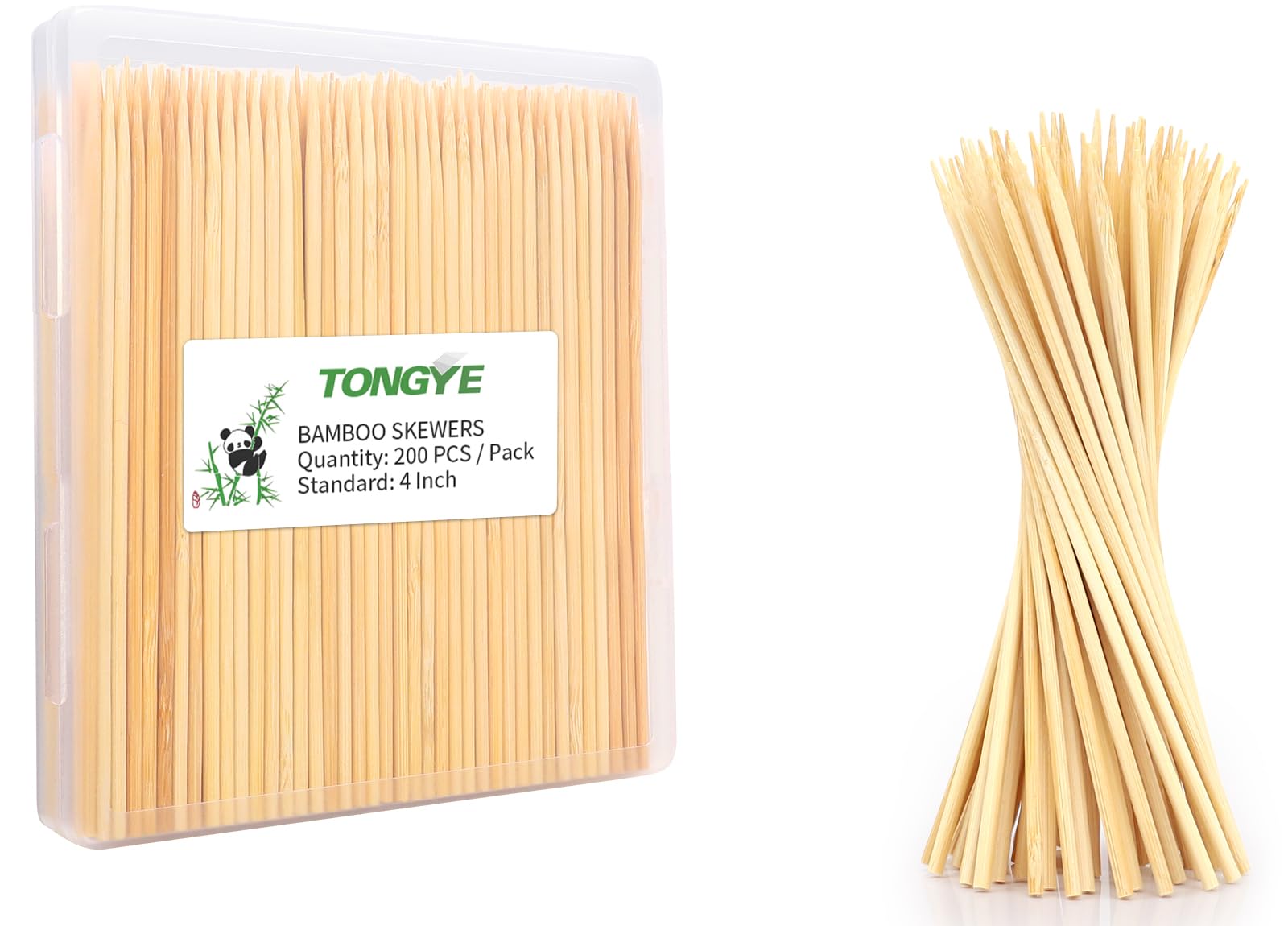 Tongye 4-inch skewers in cylinder packaging provide mess-free storage.