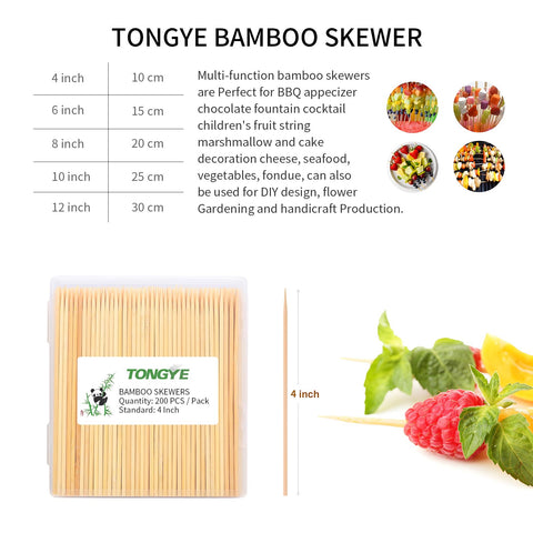 Tongye 4-inch skewers ideal for appetizers and bite-size treats.