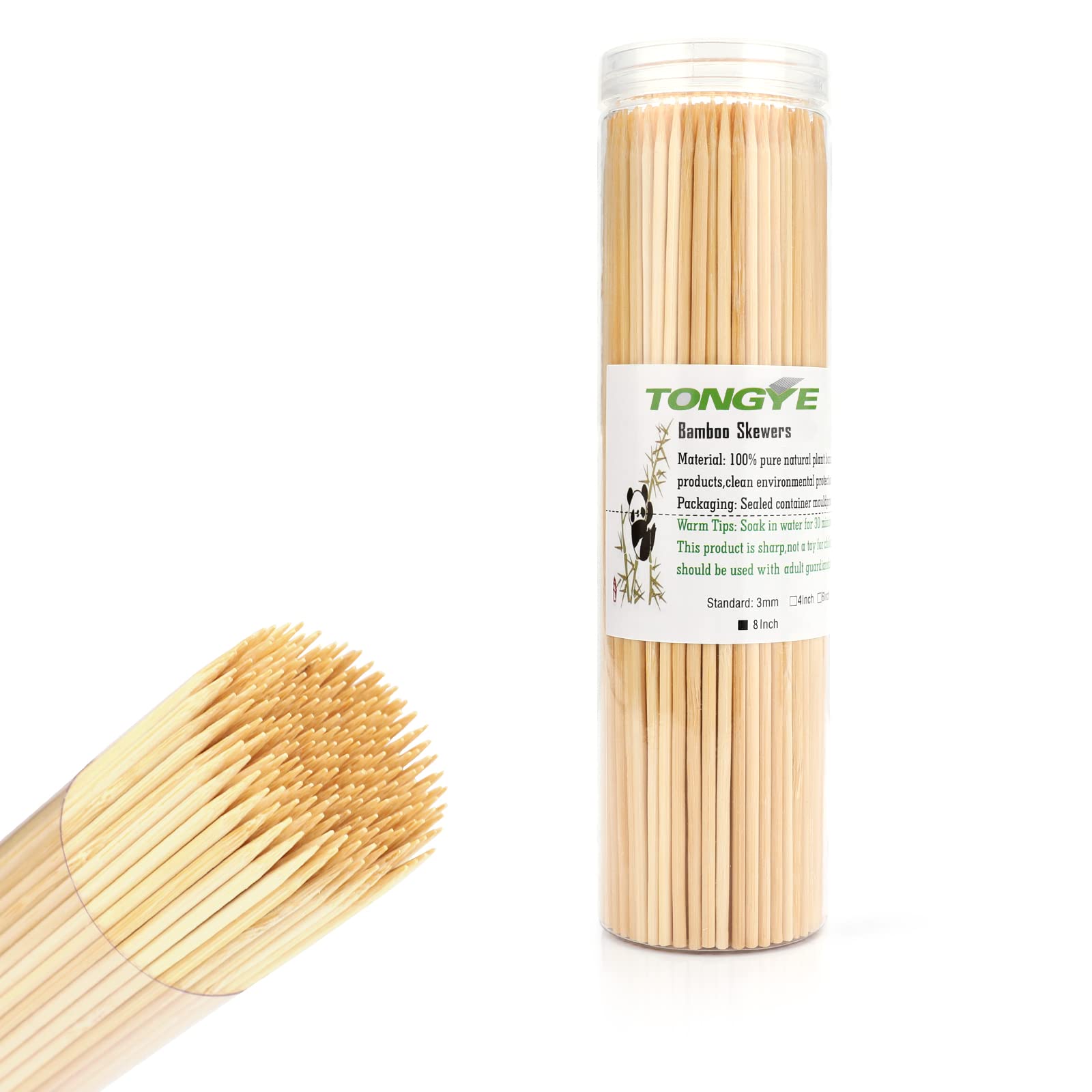 TONGYE 8 inch bamboo skewers pack for grilling and appetizers