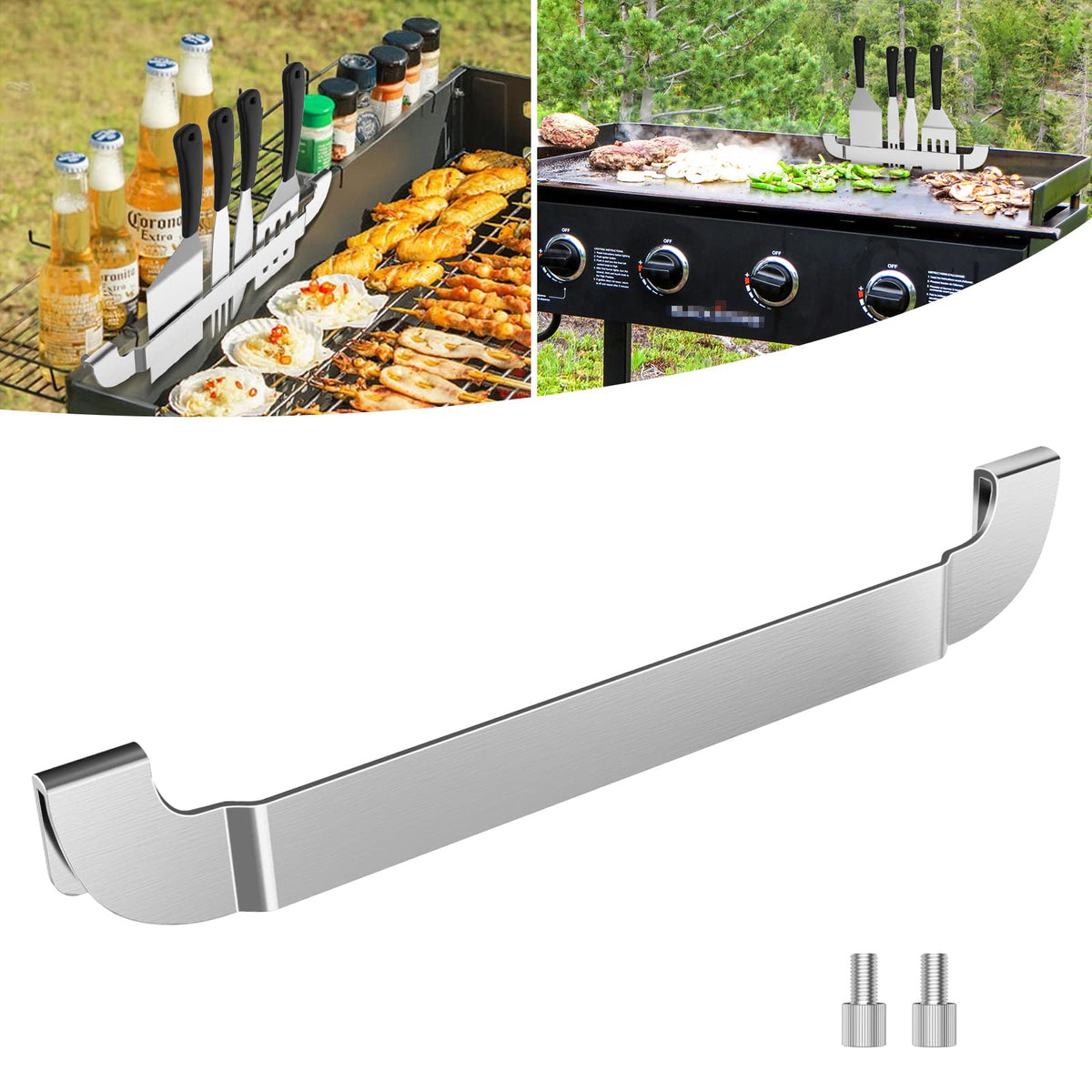 tonhui griddle spatula holder mounted on a Blackstone griddle keeps utensils organized.