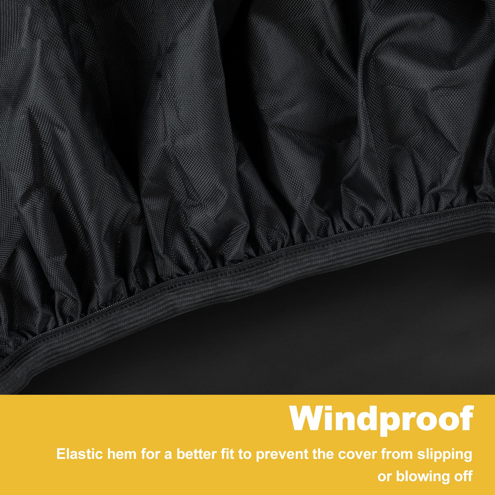 tonhui grill cover with elastic hem prevents sliding in windy days.