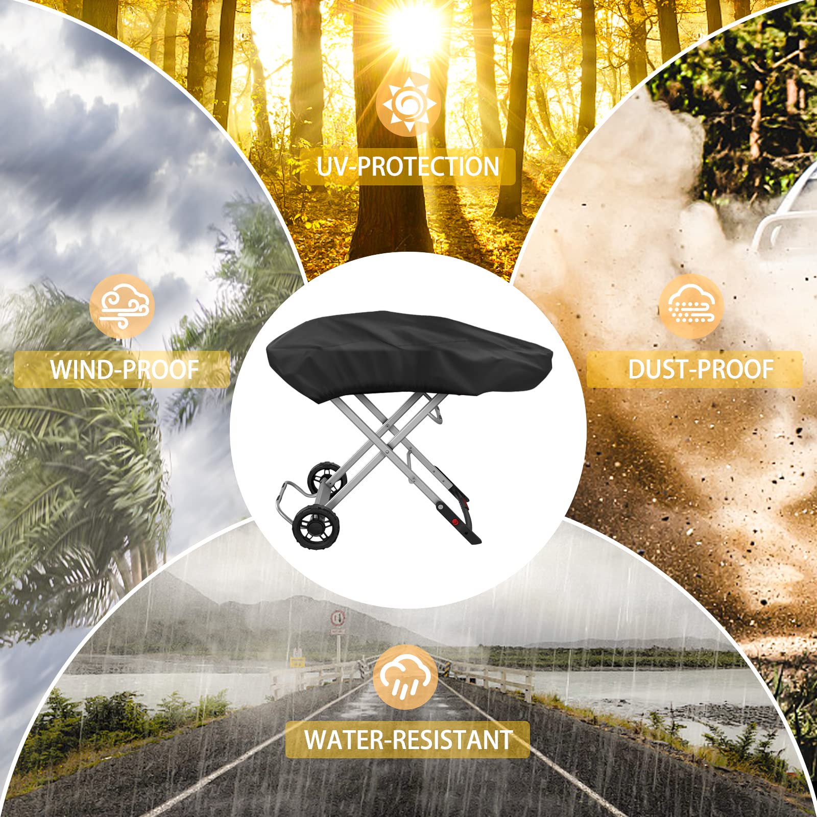 tonhui protective cover shields Weber Traveler from snow, rain, and dust.