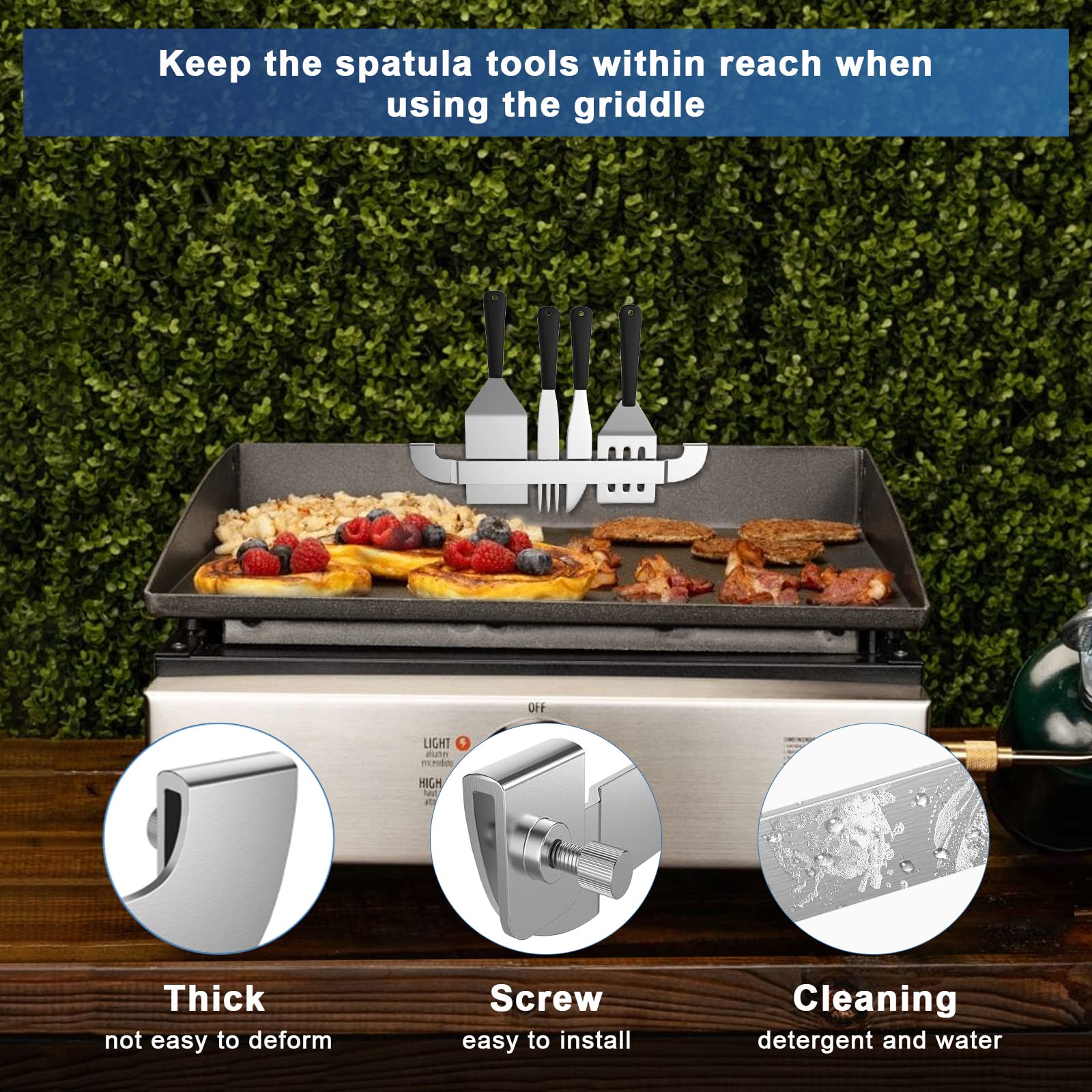 tonhui tool storage on side of grill helps prevent spills.