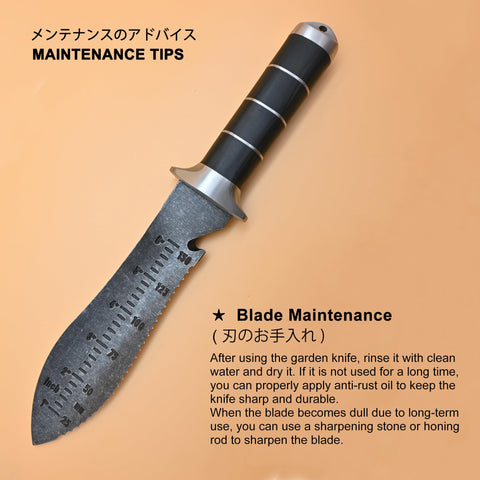 TONMA Hori Hori blade depth markings for accurate planting depth