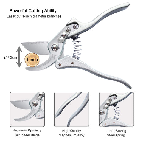 TONMA pruning shears blade closeup shows sharp Japanese SK5 edge