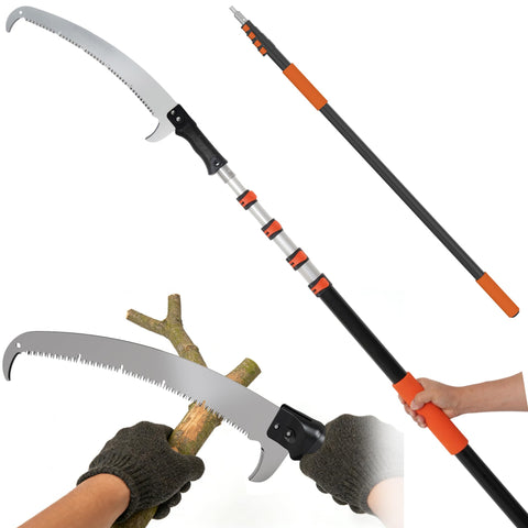 TONYINGO 26ft reach pole saw being assembled for high limb pruning