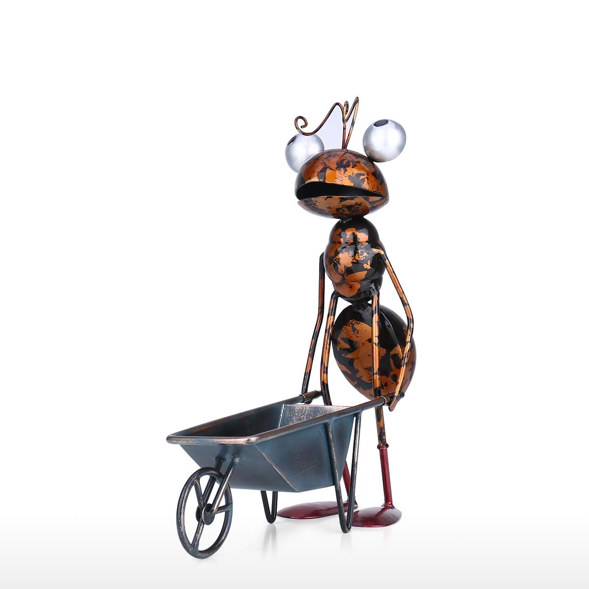 Tooarts ant holding shovel sculpture adds playful focal point to outdoor decor.